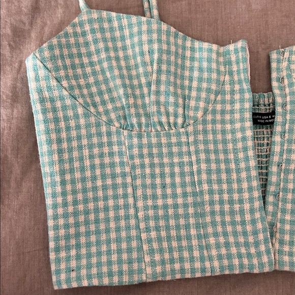 Zara Corset Gingham Mint Checkered Crop Top size S - Picture 5 of 13